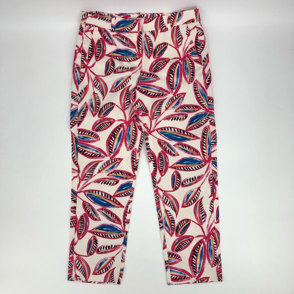 J. Crew Blue Pink Leaf Print Pants -EUC - Picture 2 of 6